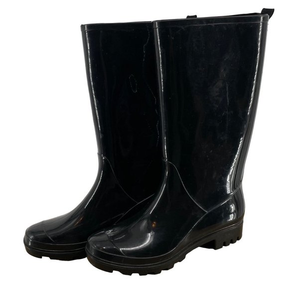 Billito Shoes - Billito Women's Size 7 Black Mid-Calf Rubber Waterproof Rain Boots